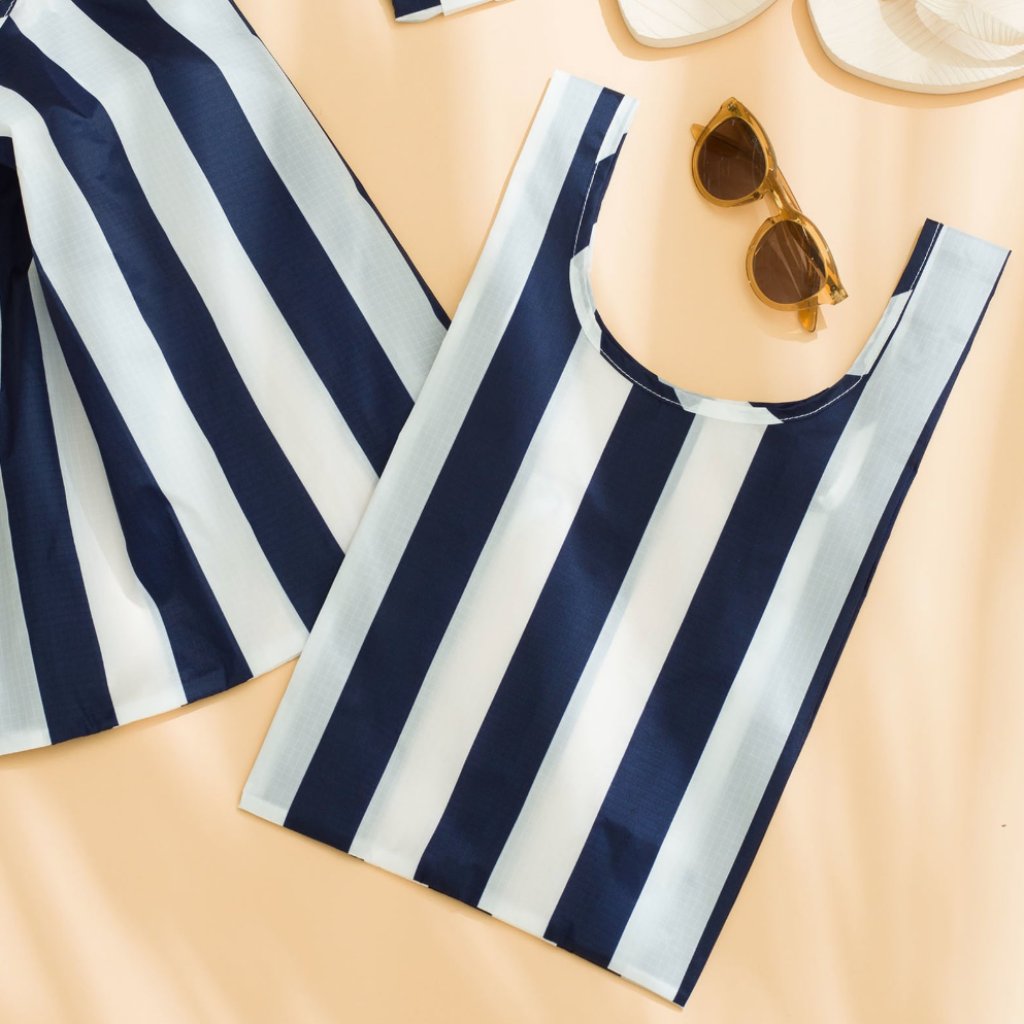 Nwt Baggu Baby Stripe Reusable Bag Ron Herman Japan White Blue Navy Foldable